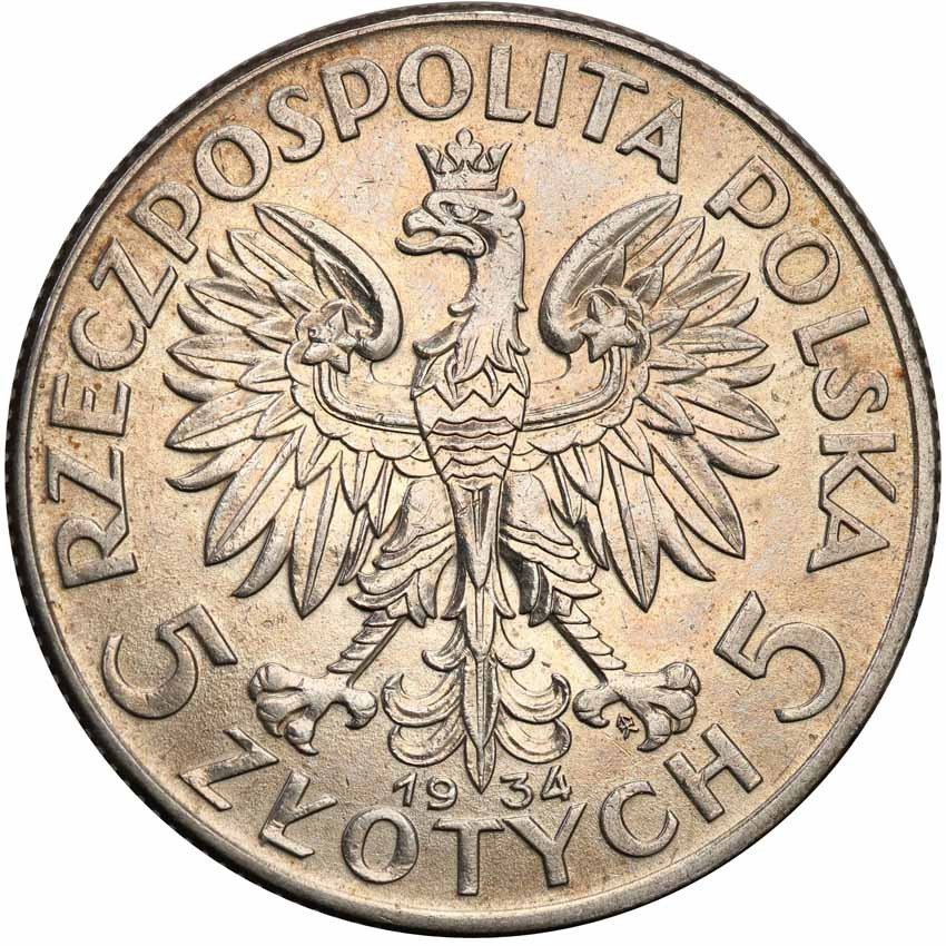 II RP. 5 złotych 1934 głowa kobiety